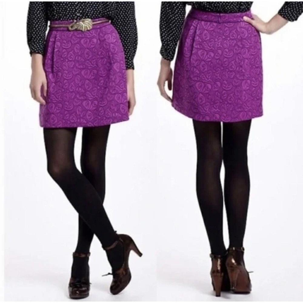 Anthropologie HD In Paris Purple Floral Art To Wear Mini Skirt Womens Size 4